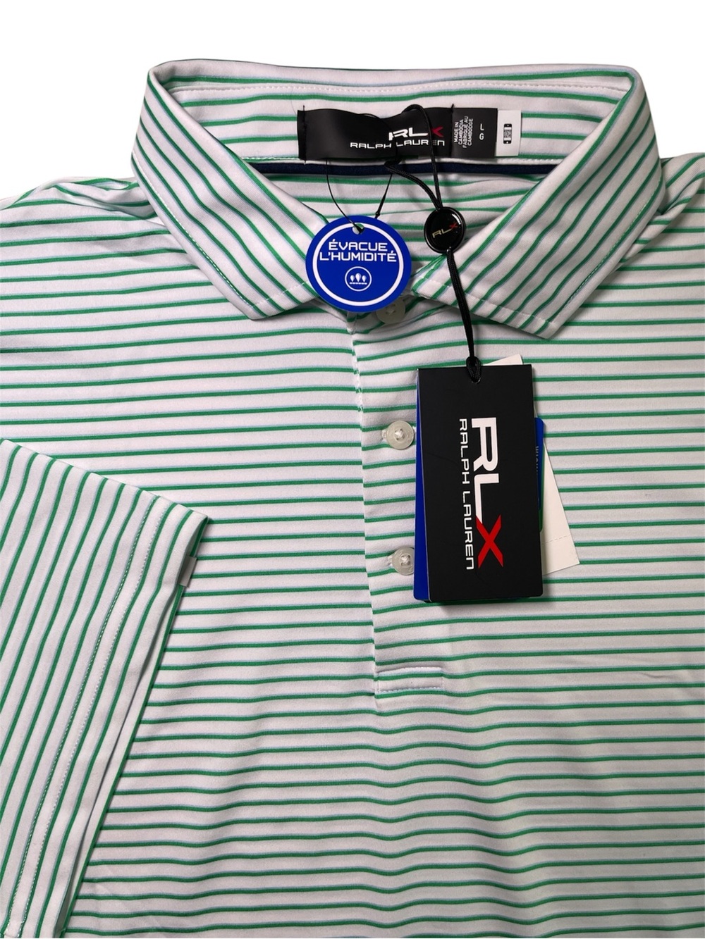 NWT Ralph Lauren Polo RLX Golf Polo Shirt Men’s Large L White Green Striped